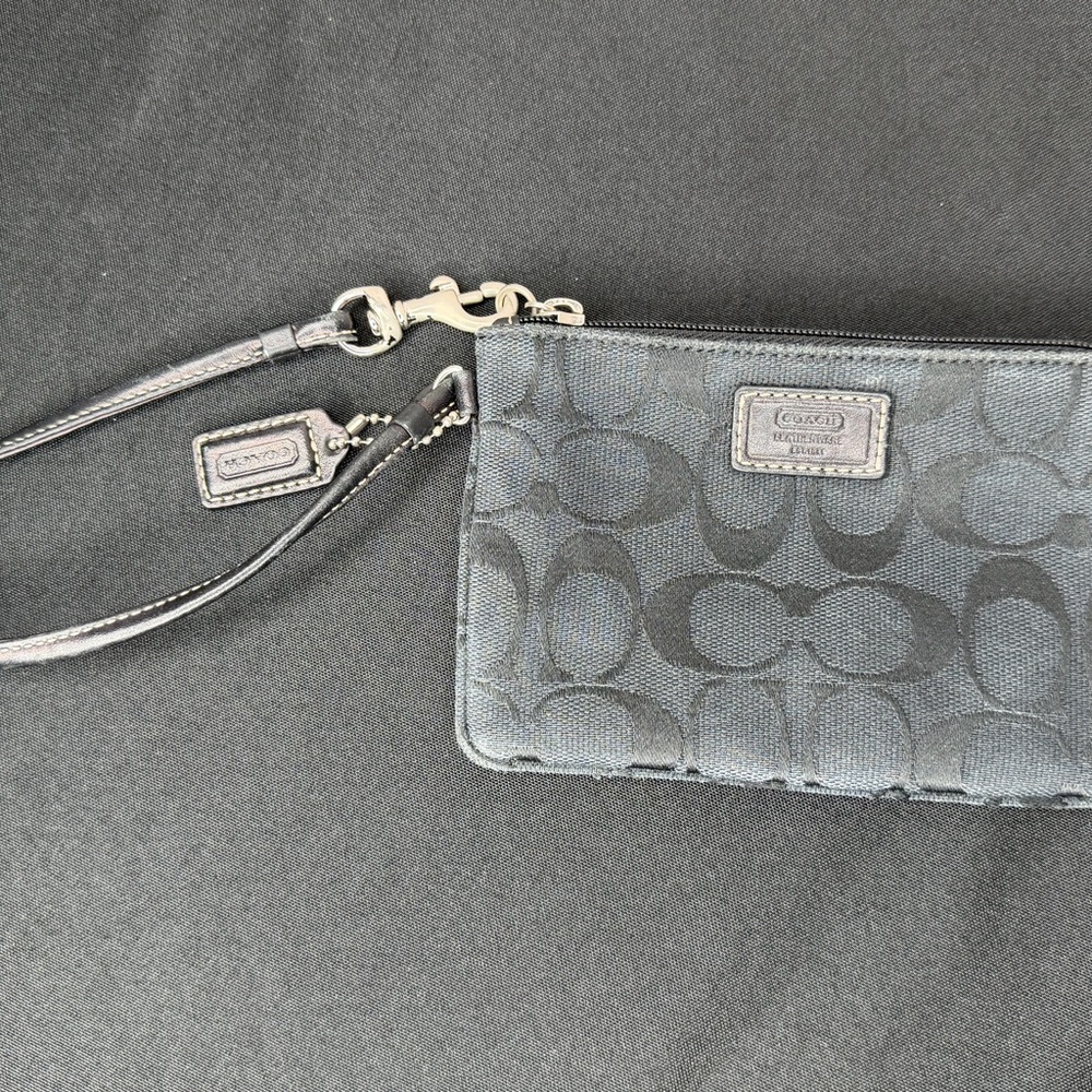 Coach Black Signature Canvas Zip Top Wristlet